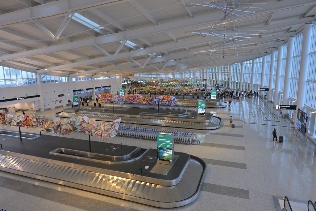 Lys ankomsthal med flere bagagebånd i en lufthavn